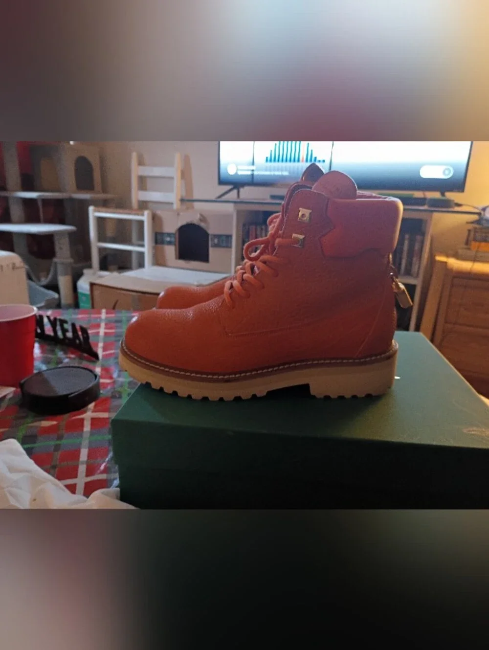 Buscemi Leather Lace-Up Boot in Orange